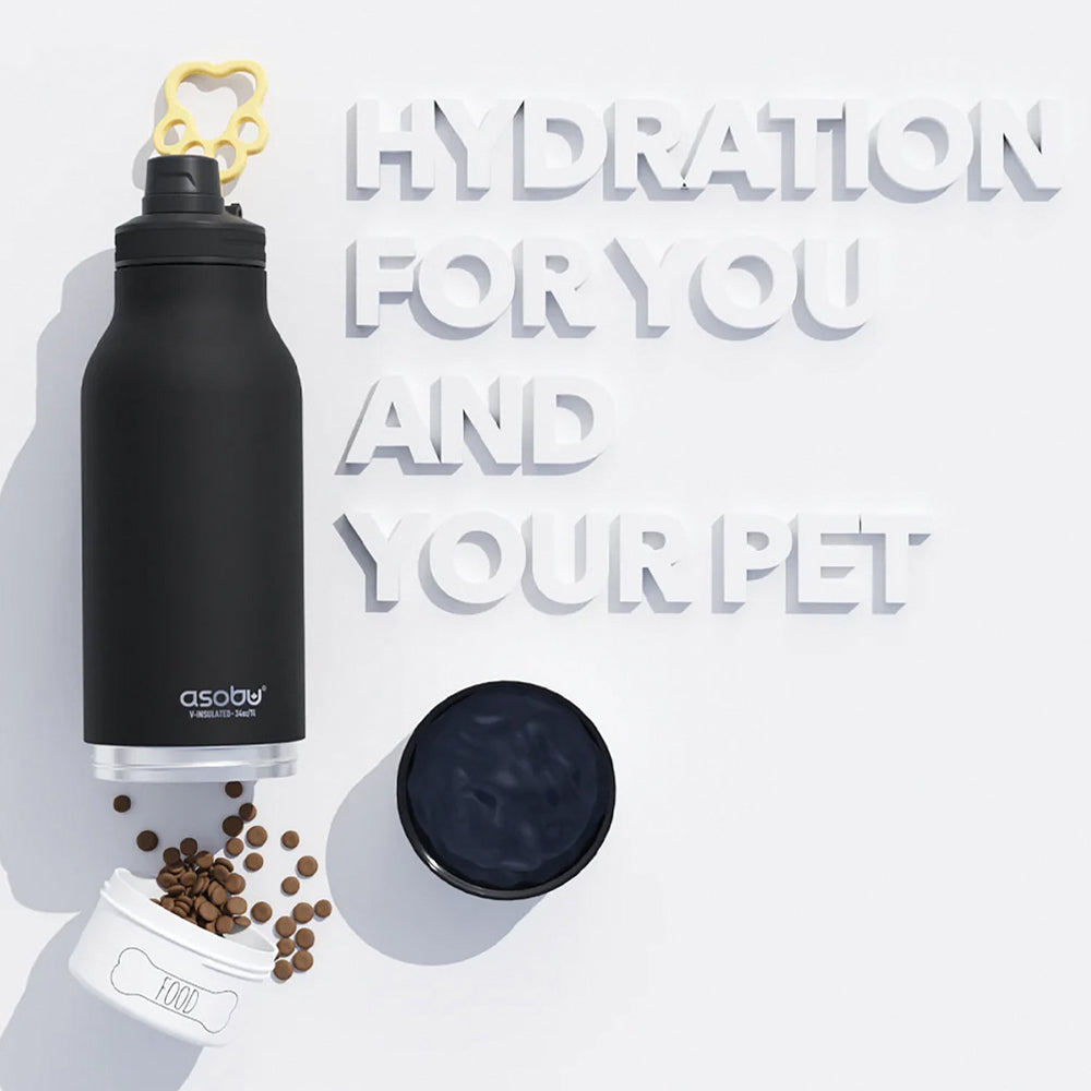 Set de Botella 1Lt Negro + 2 Recipientes de Agua y Comida para Mascotas Acero Inoxidable - ASOBU - Gallery 3