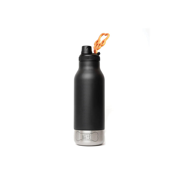 Set de Botella 1Lt Negro + 2 Recipientes de Agua y Comida para Mascotas Acero Inoxidable - ASOBU