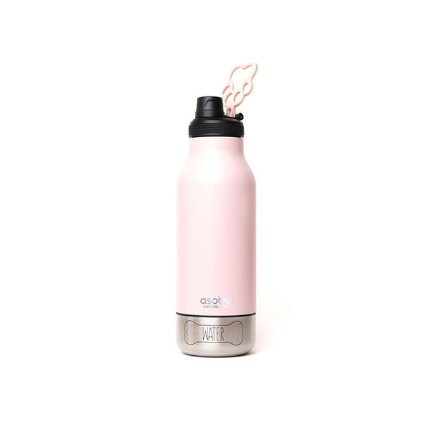 Set de Botella 1Lt Rosado + 2 Recipientes de Agua y Comida para Mascotas Acero Inoxidable - ASOBU