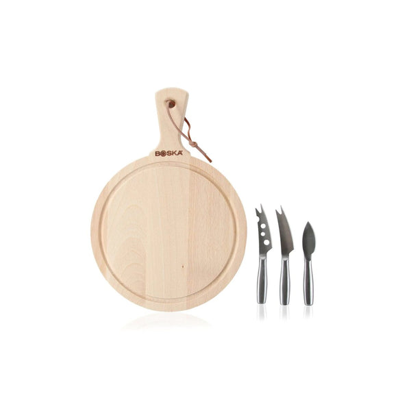 Set de 3 Mini Cuchillos para Quesos con Tabla de Servir Redonda Ø23.2 cm Modelo Amigo - BOSKA