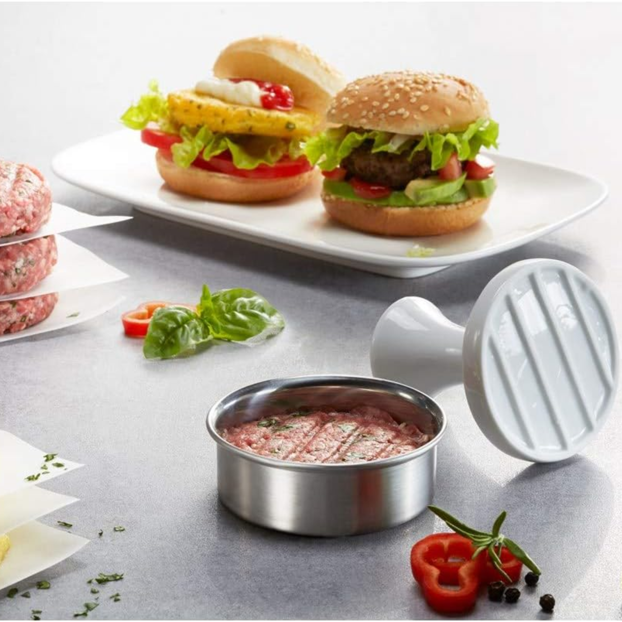 Molde para Hamburguesas Pequeño de Acero Inoxidable y Porcelana Ø7.8cm Spark - GEFU - Gallery 3