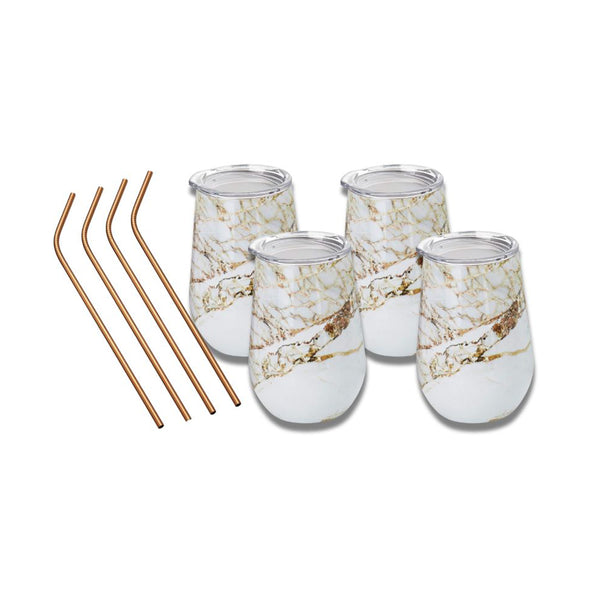 Set de 4 Vasos de Acero de Doble Pared + Sorbetes - OUTSET
