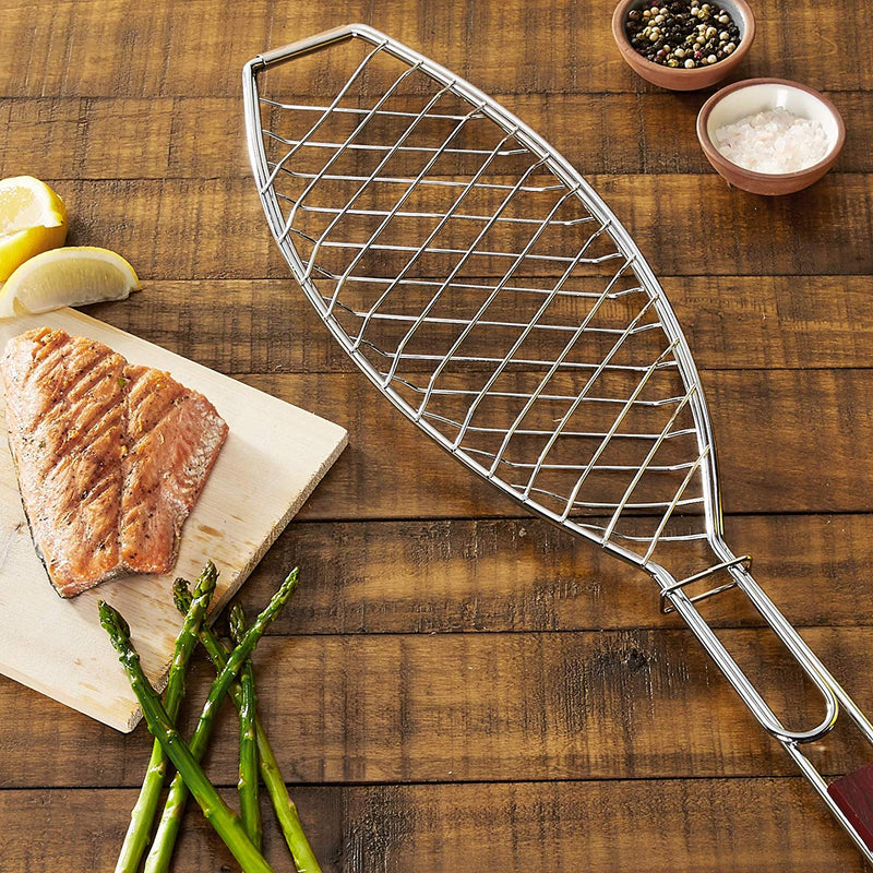 Canasta para Pescado para Parrilla 66cm de Acero Cromado y Madera de Palisandro - OUTSET - Image 3