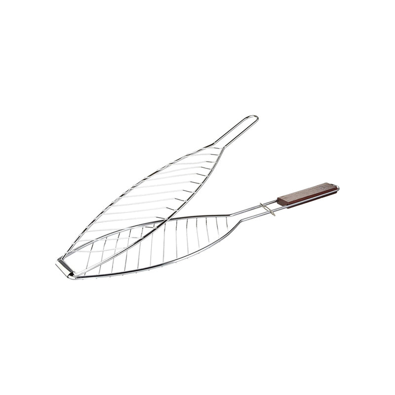Canasta para Pescado para Parrilla 66cm de Acero Cromado y Madera de Palisandro - OUTSET - Image 1