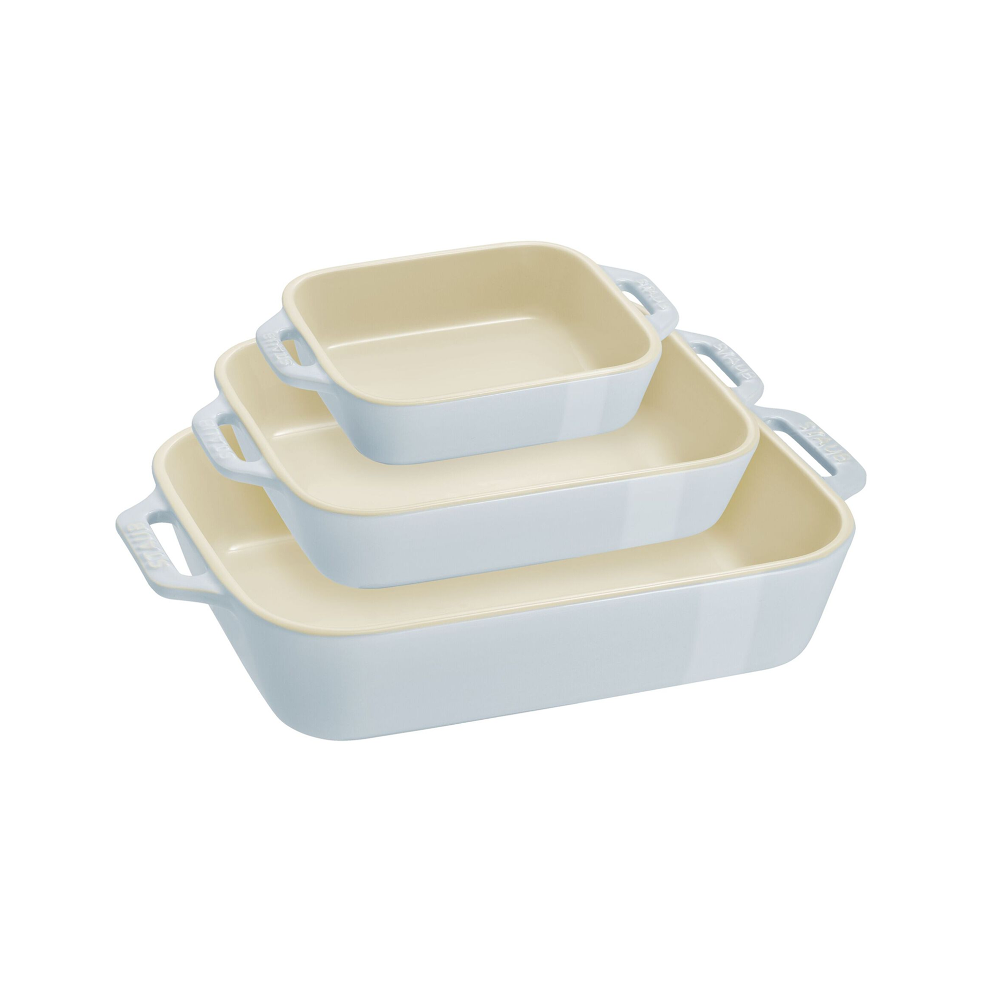 Set de 3 Fuentes Rectangulares de Ceramica Color Azul Claro - STAUB - Gallery 1