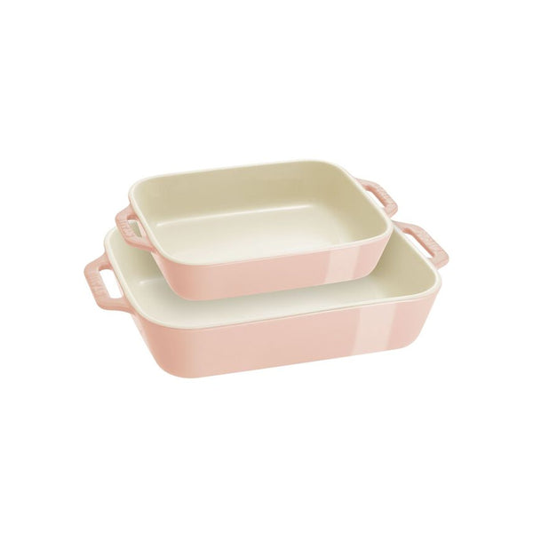 Set de 2 Fuentes Rectangulares de Cerámica Color Rosa Claro - STAUB