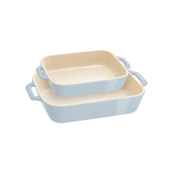 Set de 2 Fuentes Rectangulares de Cerámica Color Azul Claro - STAUB