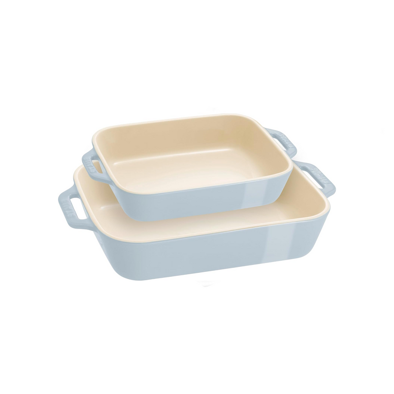 Set de 2 Fuentes Rectangulares de Cerámica Color Azul Claro - STAUB - Image 1