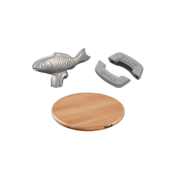 Tirador Pez + Salvamantel 16.5cm + Asas de Silicona - STAUB
