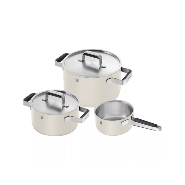 Set de Ollas de 3 Pzs de Acero Inoxidable Color Blanco Marfil Modelo Zwilling Pure - ZWILLING