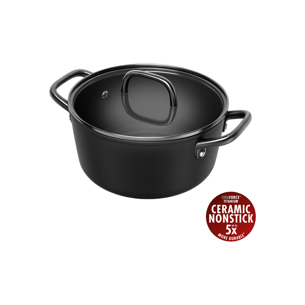 Olla con Tapa de Vidrio Antiadherente Cerámico Titanium Aluminio 24cm Color Negro Modelo Milano - ZWILLING