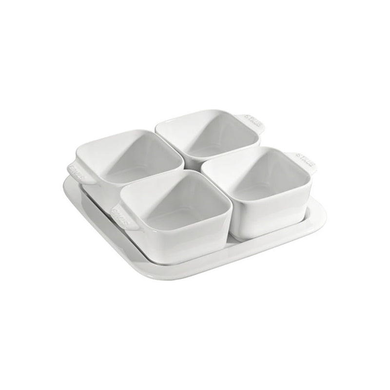 Set de 4 Ramekin y Plato de Servir de Cerámica Blanco - STAUB - Image 1