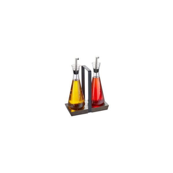 GE34656 01 - Set de Alcuzas para Aceite y Vinagre de Vidrio con Base de Madera Modelo X-Plosion - GEFU - - D'Cocina