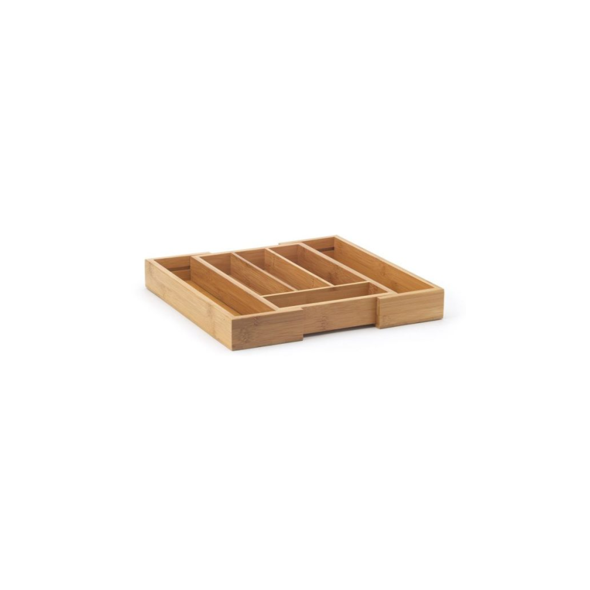 La bandeja de madera para cubiertos se divide en compartimentos y