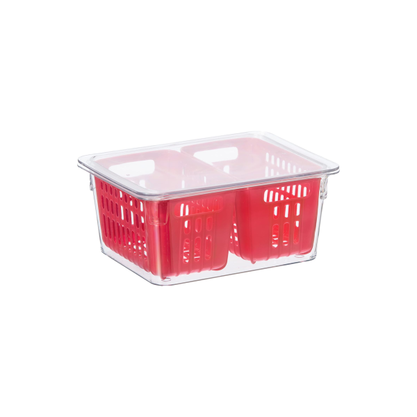 OG5170 2 - Cubeta Rectangular con Doble Compartimiento de Plástico Color Rojo - OGGI - - D'Cocina