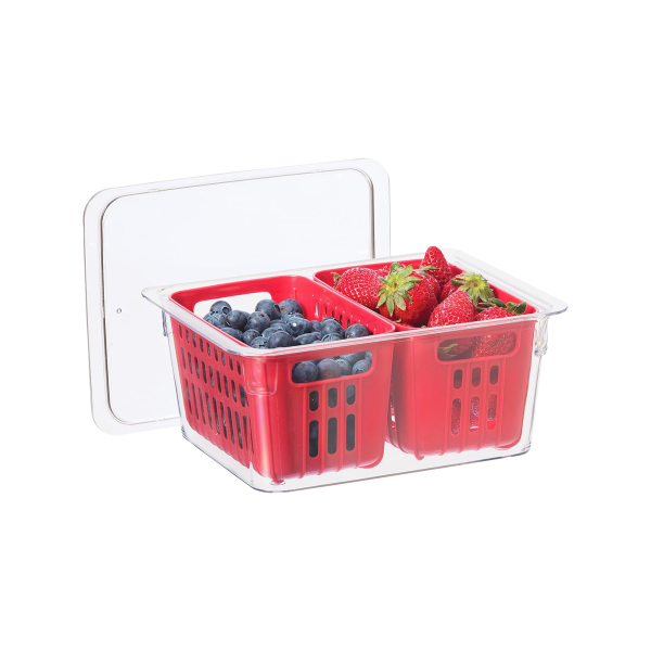 OG5170 3 - Cubeta Rectangular con Doble Compartimiento de Plástico Color Rojo - OGGI - - D'Cocina